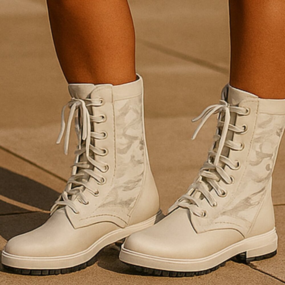 Fendi biker/combat boot, off white, never worn, zipper close, leather, size 4